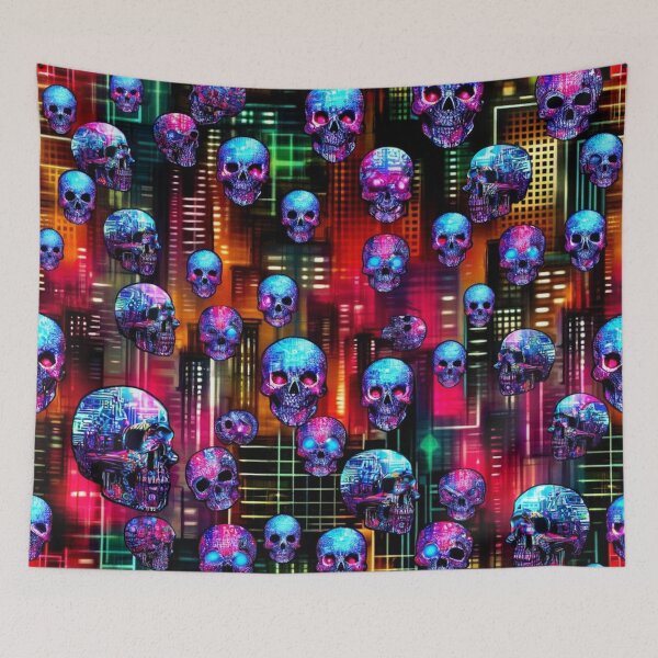 Item preview, Cyberpunk Skulls Pattern Print designed and sold by PinUpPizzazz.