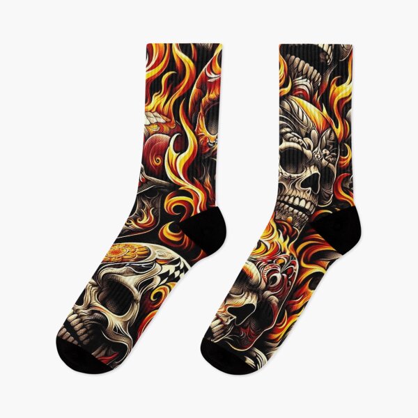 Item preview, Flaming Skulls Pattern Print designed and sold by PinUpPizzazz.