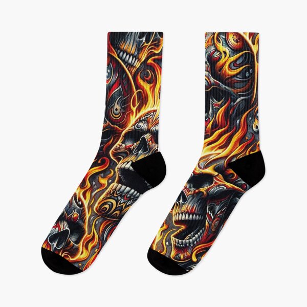Item preview, Flaming Skulls Pattern Print designed and sold by PinUpPizzazz.