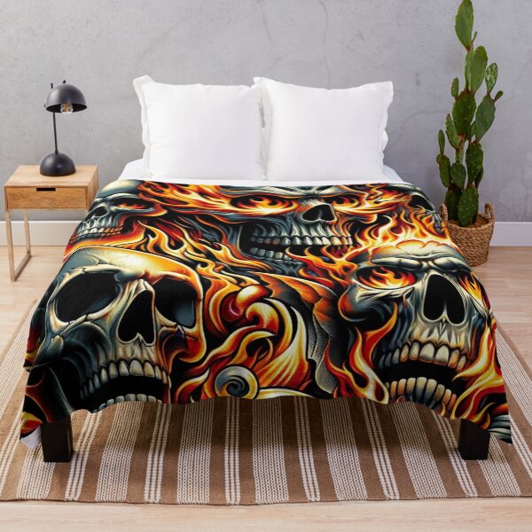 Item preview, Flaming Skulls Pattern Print designed and sold by PinUpPizzazz.