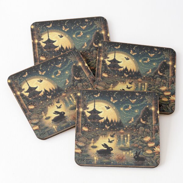 Item preview, Black Bunnies Soaking in the Pond Basking in the Moonlit designed and sold by Illuministique.