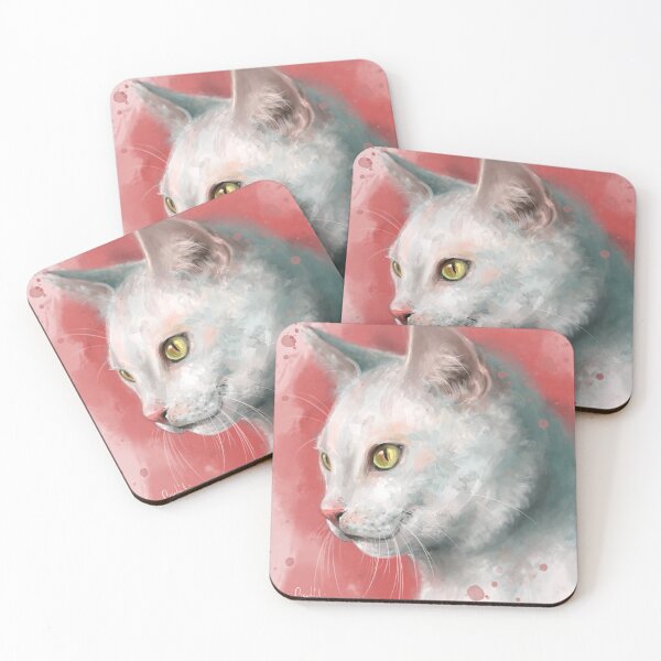 Item preview, Painting of a Gorgeous White Cat on Peach Shade Background designed and sold by ibadishi.