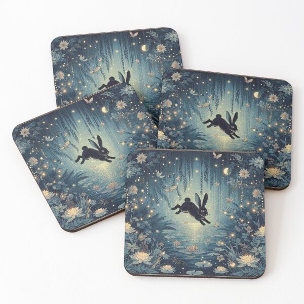 Item preview, Black Bunny jumping over the Magical Pond designed and sold by Illuministique.