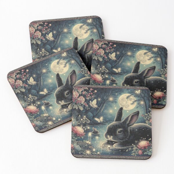 Item preview, Cute Black Bunnies Playing in the Night Pond designed and sold by Illuministique.