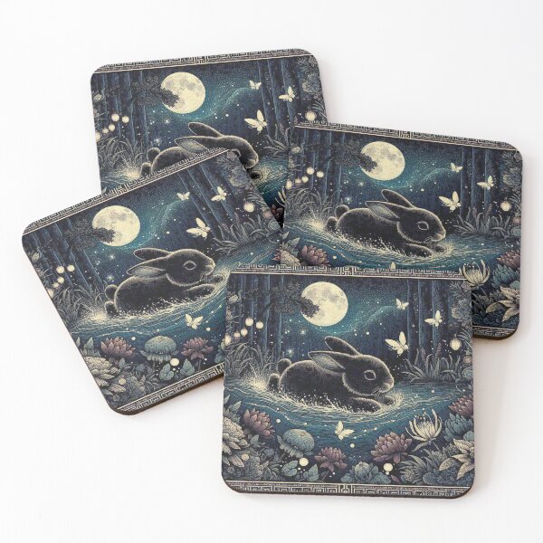 Item preview, Black Bunny Playing in the Night Pond designed and sold by Illuministique.