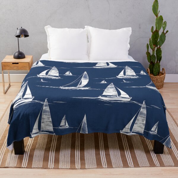 Item preview, Sailboat in the sea white lines dark blue background designed and sold by kizenya.