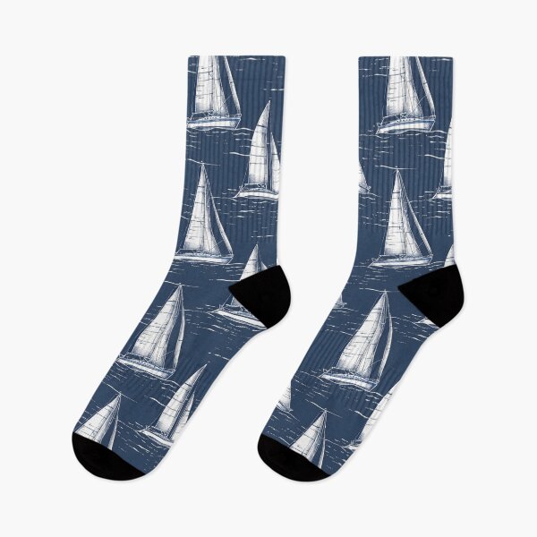 Item preview, Sailboat in the sea white lines navy blue background designed and sold by kizenya.