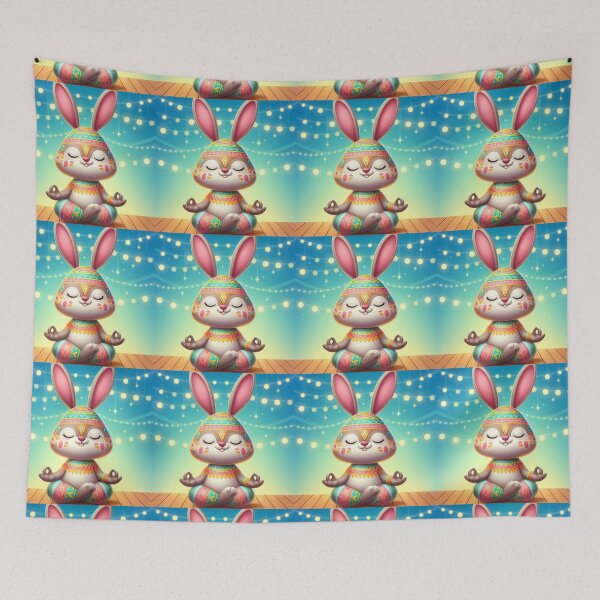 Item preview, Cute Easter bunny meditating, colourful design, peaceful,  designed and sold by Coolparrotgirl.