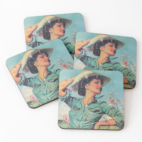 Item preview, Cowgirl Vintage Art Mid Century Blue Artwork For Rustic Home living Room Wall Decor Vintage Themed Wall Art For Wall Hanging Western Cowboy designed and sold by 33wolvesdesigns.