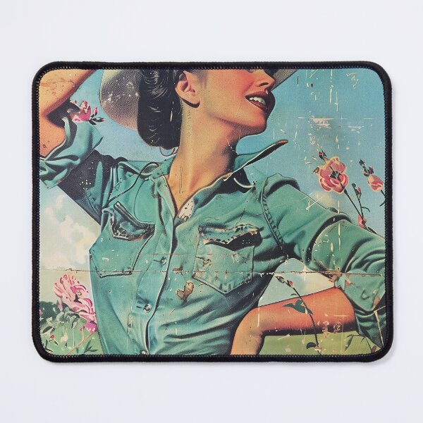 Item preview, Cowgirl Vintage Art Mid Century Blue Artwork For Rustic Home living Room Wall Decor Vintage Themed Wall Art For Wall Hanging Western Cowboy designed and sold by 33wolvesdesigns.