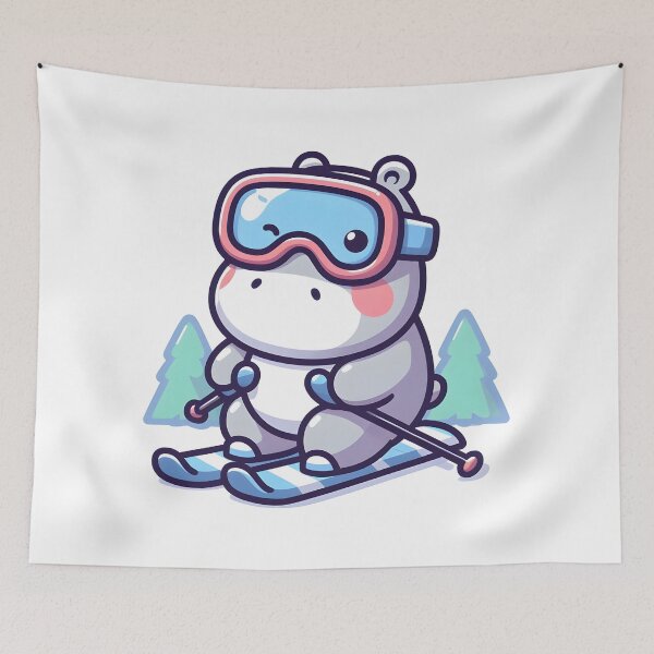 Item preview, Kawaii Hippo With Ski Goggles designed and sold by CanvasCutie.