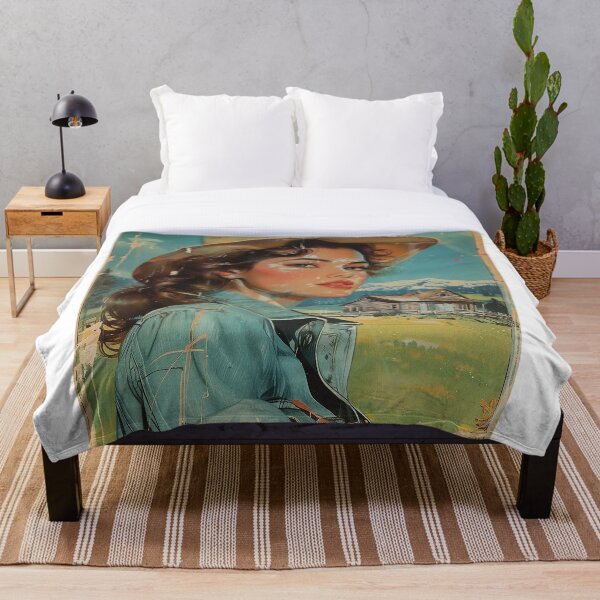 Item preview, Cowgirl Vintage Art Mid Century Blue Artwork For Rustic Home living Room Wall Decor Vintage Themed Wall Art For Wall Hanging Western Cowboy designed and sold by 33wolvesdesigns.
