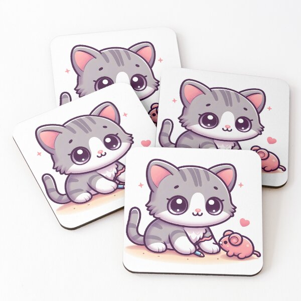 Item preview, Kawaii Kitten With Toy Mouse designed and sold by CanvasCutie.