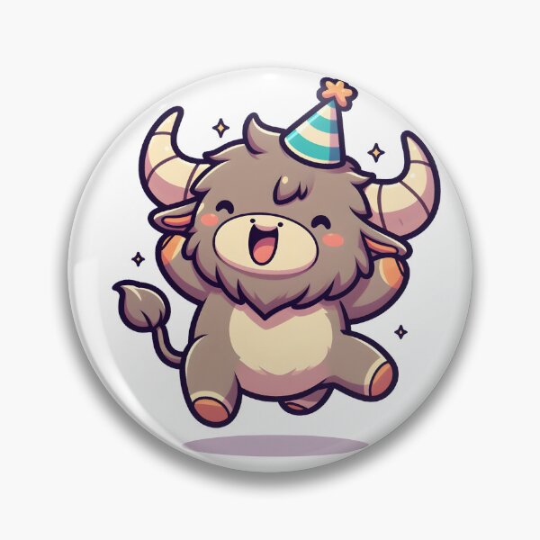 Item preview, Kawaii Delightful Minotaur With Party Hat Jumping With Joy designed and sold by CanvasCutie.