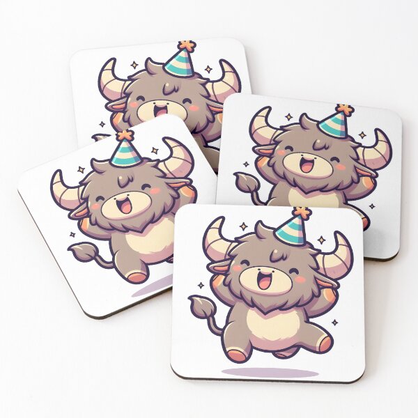 Item preview, Kawaii Delightful Minotaur With Party Hat Jumping With Joy designed and sold by CanvasCutie.