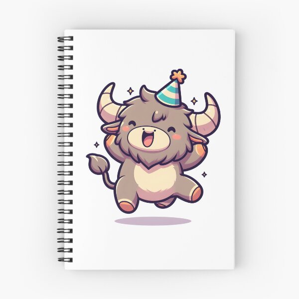 Item preview, Kawaii Delightful Minotaur With Party Hat Jumping With Joy designed and sold by CanvasCutie.