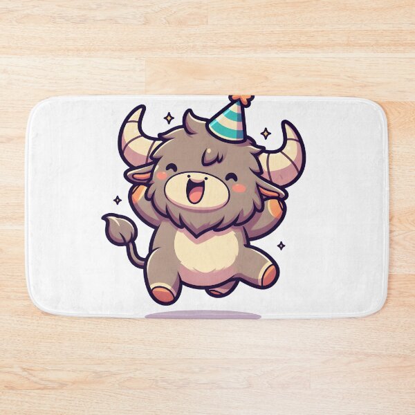 Item preview, Kawaii Delightful Minotaur With Party Hat Jumping With Joy designed and sold by CanvasCutie.