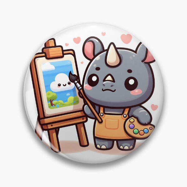 Item preview, Kawaii Rhino Painting On An Easel With An Artist'S Smock designed and sold by CanvasCutie.