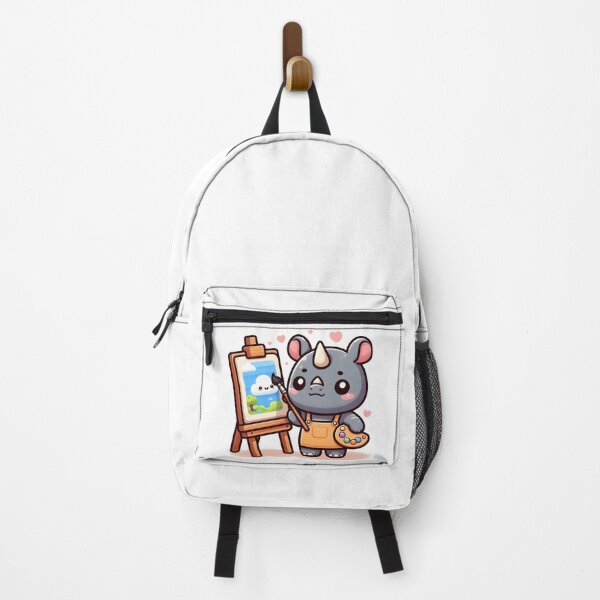 Item preview, Kawaii Rhino Painting On An Easel With An Artist'S Smock designed and sold by CanvasCutie.