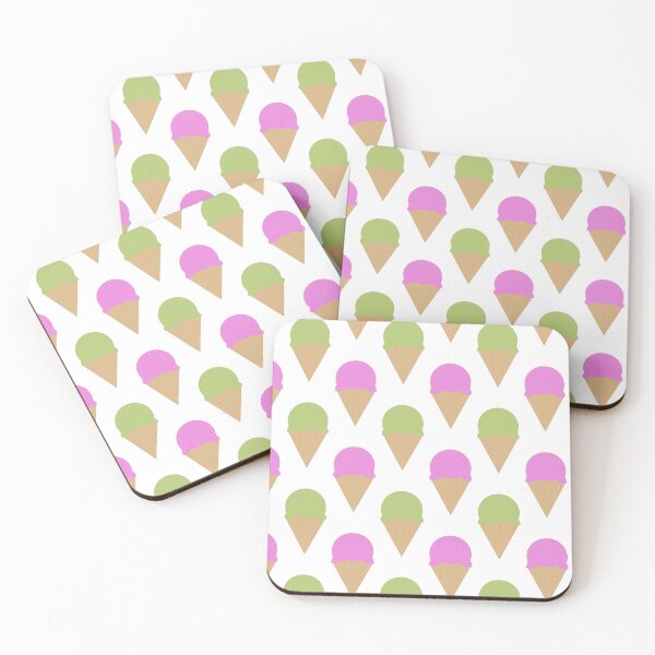 Item preview, Green and pink ice creams in waffle cones pattern on white background  designed and sold by artbyganga.