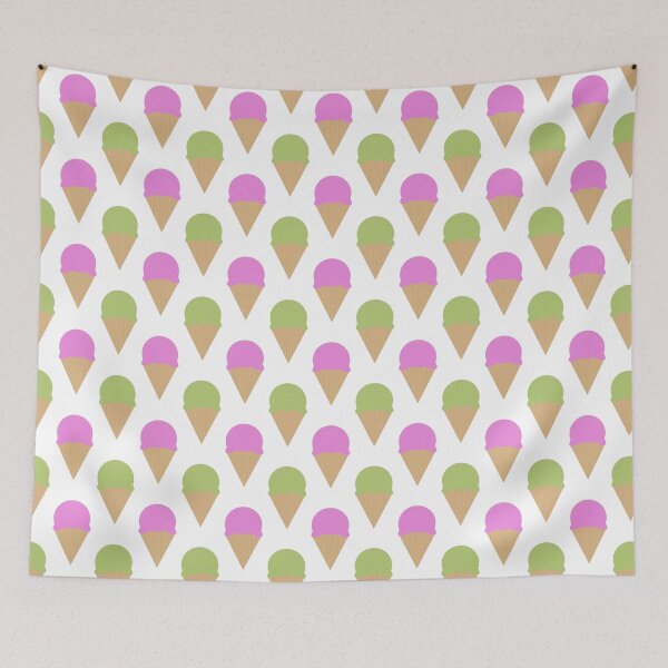Item preview, Green and pink ice creams in waffle cones pattern on white background  designed and sold by artbyganga.