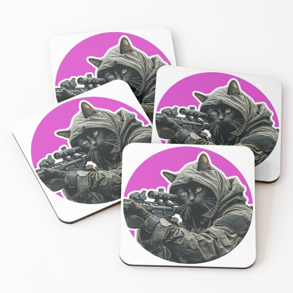 Item preview, Cool & CUTE Military Tactical Dark Cat Sticker/Pin Pink designed and sold by airsoft-red.