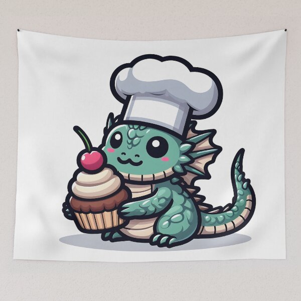 Item preview, Kawaii Bashful Basilisk With A Chef'S Hat designed and sold by CanvasCutie.