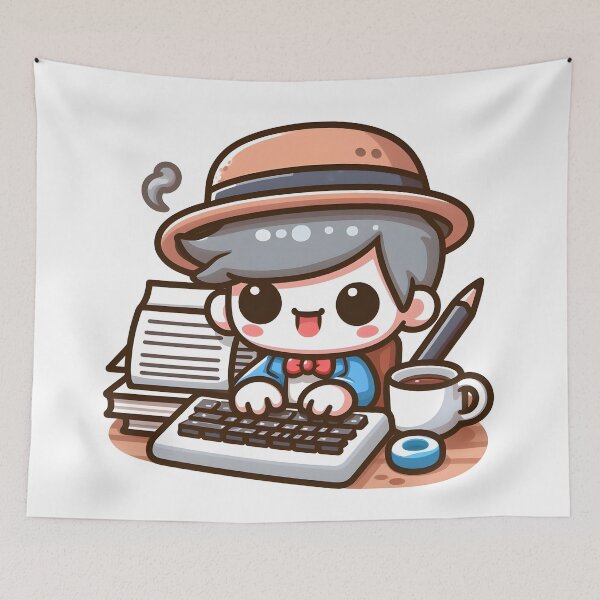 Item preview, Kawaii Writer With Coffee Mug designed and sold by CanvasCutie.