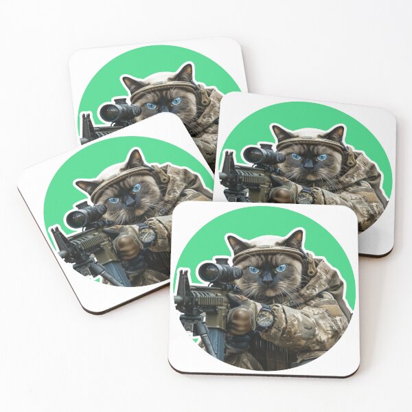 Item preview, Cool & CUTE Military Tactical Siamese Cat Sticker/Pin Green designed and sold by airsoft-red.