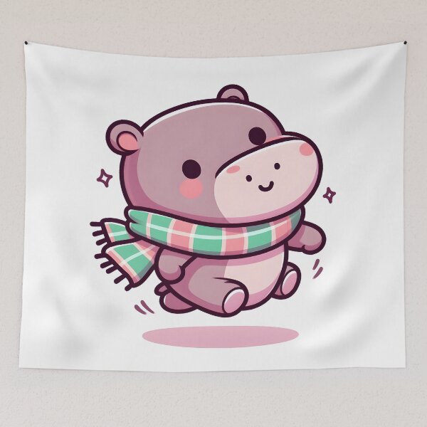 Item preview, Kawaii Hippo With Scarf designed and sold by CanvasCutie.