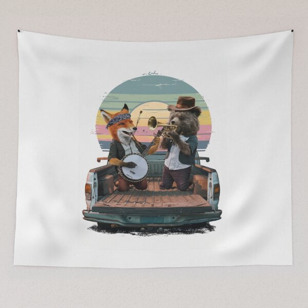 Item preview, Vintage Sunset Stage,Fox and Bear on Music designed and sold by Colorful-Garden.