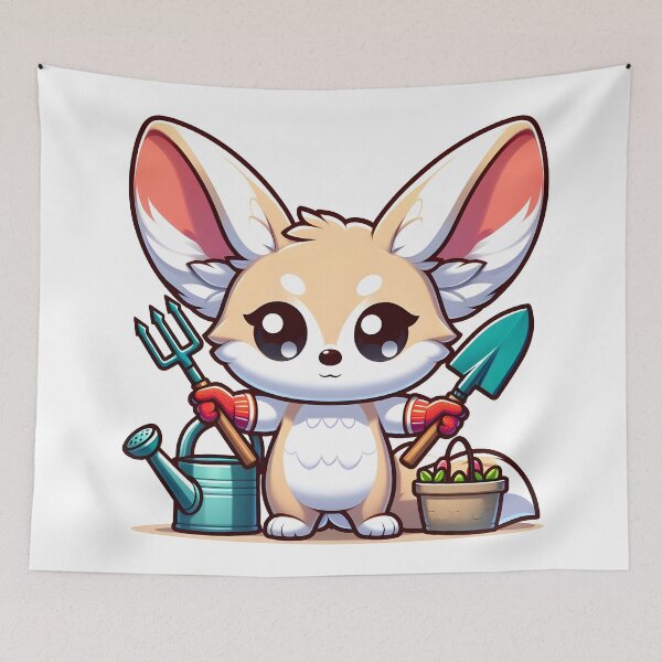 Item preview, Kawaii Fennec With Gardening Gloves designed and sold by CanvasCutie.