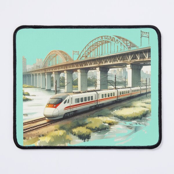 Item preview, High-Speed Train Sketch Over Scenic River Bridge , designed and sold by PaintMeWorld.
