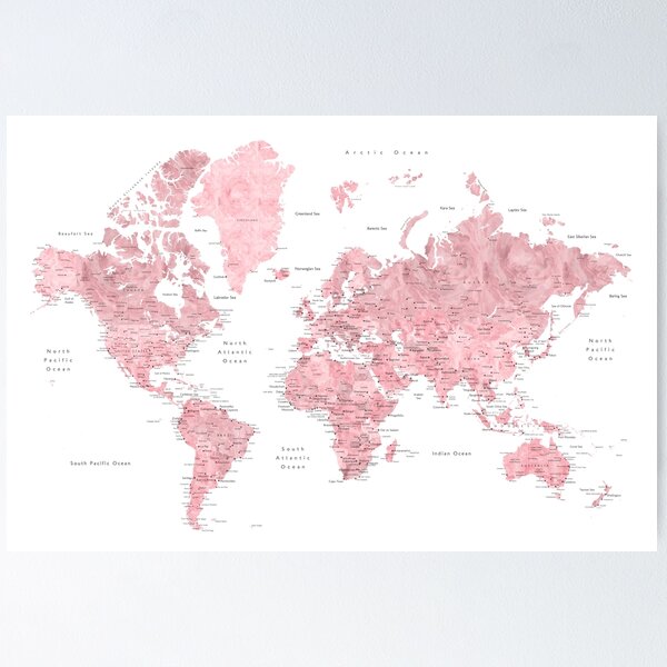Item preview, Light pink and muted pink world map with cities designed and sold by blursbyai.