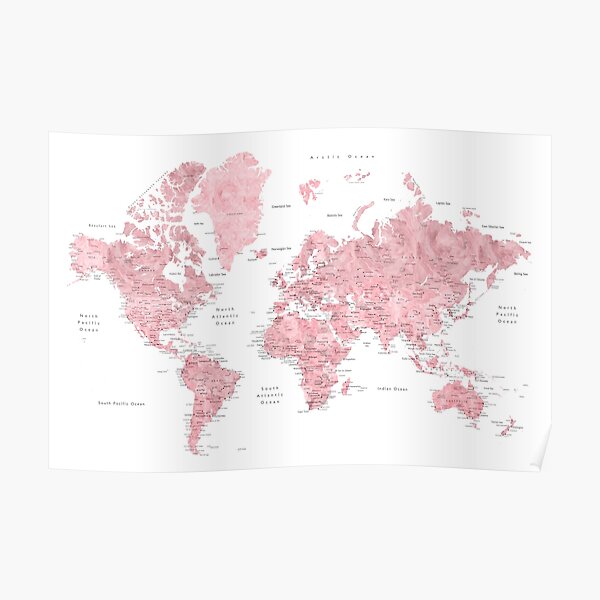 Pink World Map Poster Pink World Map Posters | Redbubble