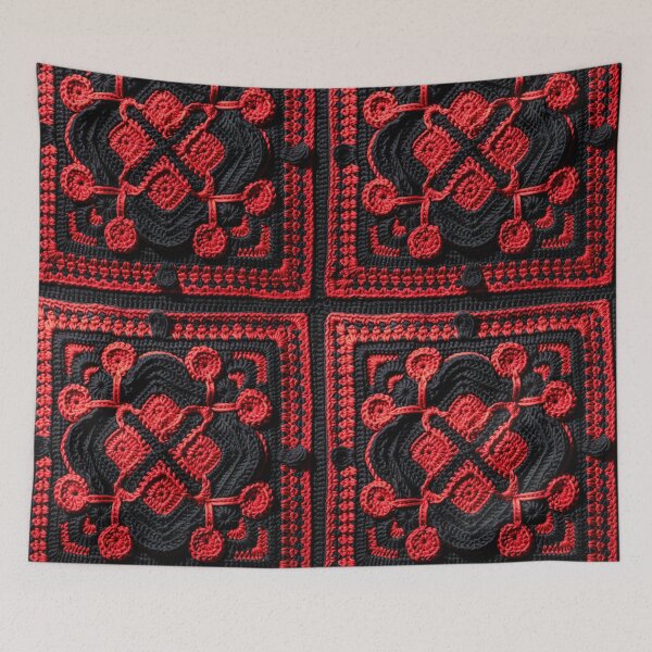 Item preview, Black and red crochet granny square designed and sold by NuttyCottage.
