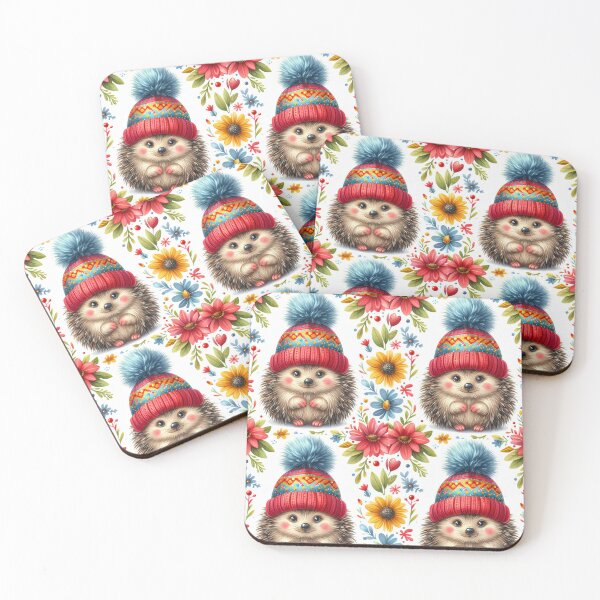Item preview, Scandinavian Folk Art floral Hedgehog in a bobble hat pattern  designed and sold by FOLK ART FUSION by heidiannemorris.