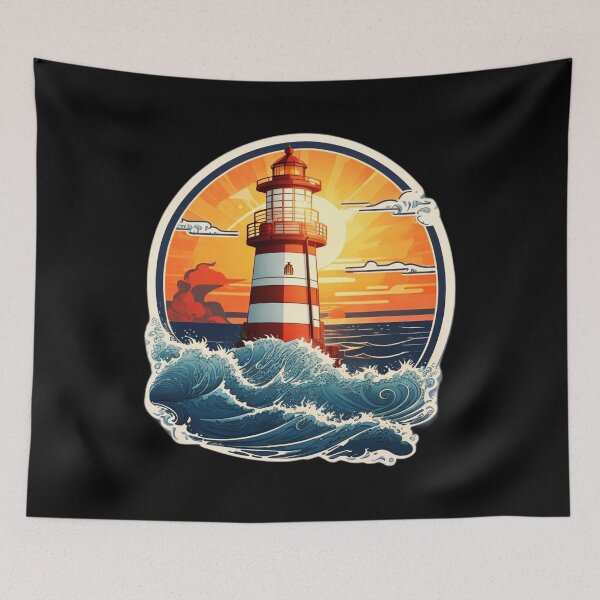 Item preview, Serene Lighthouse by the Ocean with Splashing Waves designed and sold by NautiChic.