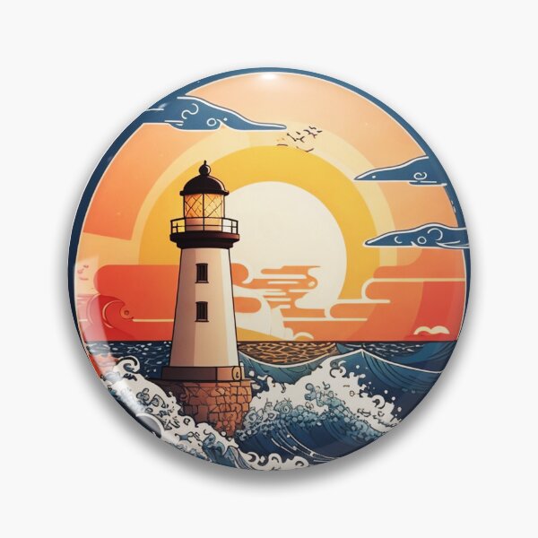 Item preview, Sunset Lighthouse by the Ocean with Splashing Waves designed and sold by NautiChic.
