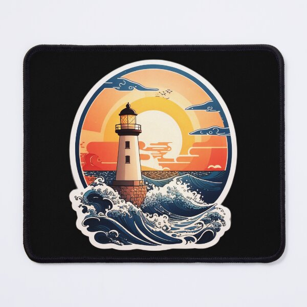 Item preview, Sunset Lighthouse by the Ocean with Splashing Waves designed and sold by NautiChic.