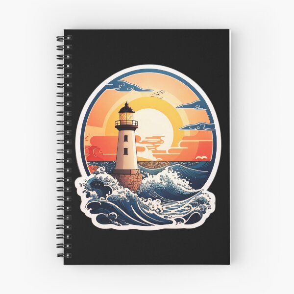 Item preview, Sunset Lighthouse by the Ocean with Splashing Waves designed and sold by NautiChic.