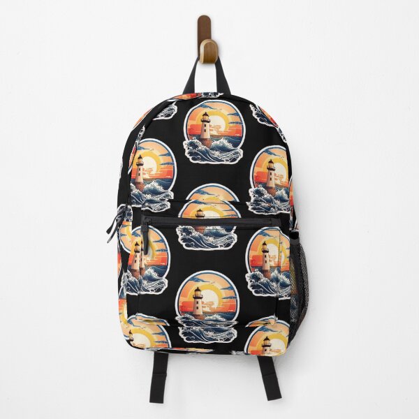 Item preview, Sunset Lighthouse by the Ocean with Splashing Waves designed and sold by NautiChic.