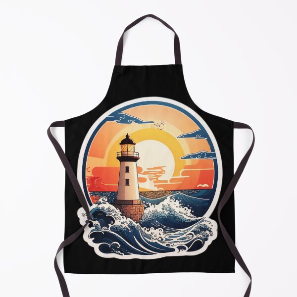Item preview, Sunset Lighthouse by the Ocean with Splashing Waves designed and sold by NautiChic.