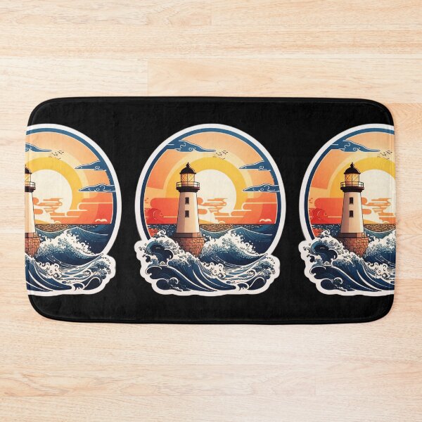 Item preview, Sunset Lighthouse by the Ocean with Splashing Waves designed and sold by NautiChic.