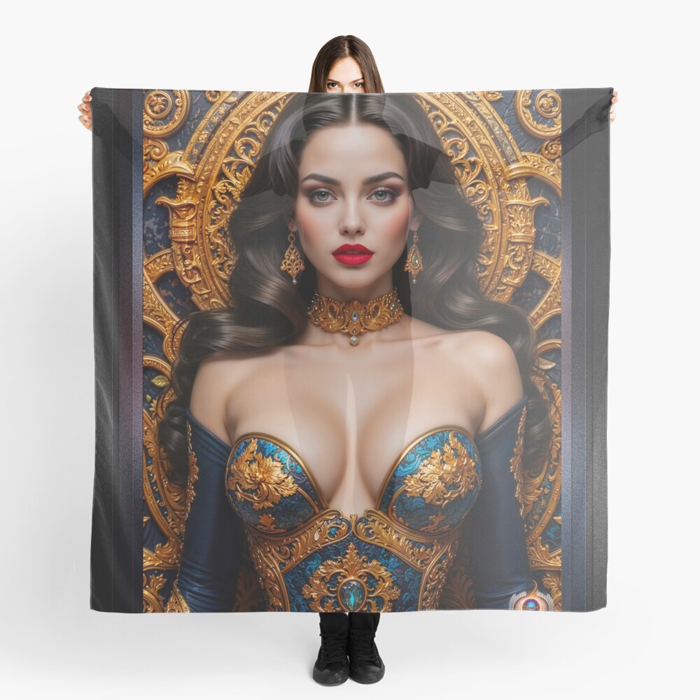 Her Grand Elegance A Gem Captivating AI Concept Portrait Art by Xzendor7 Decorative Ladies Scarf