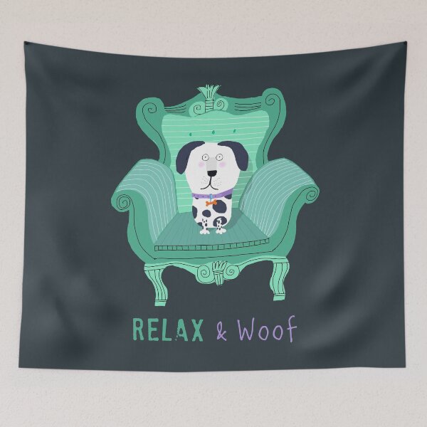 Item preview, Relax and Woof! Funny Black and White Dog Relaxing on a Chair by Artist Carla Daly designed and sold by Carla Daly.