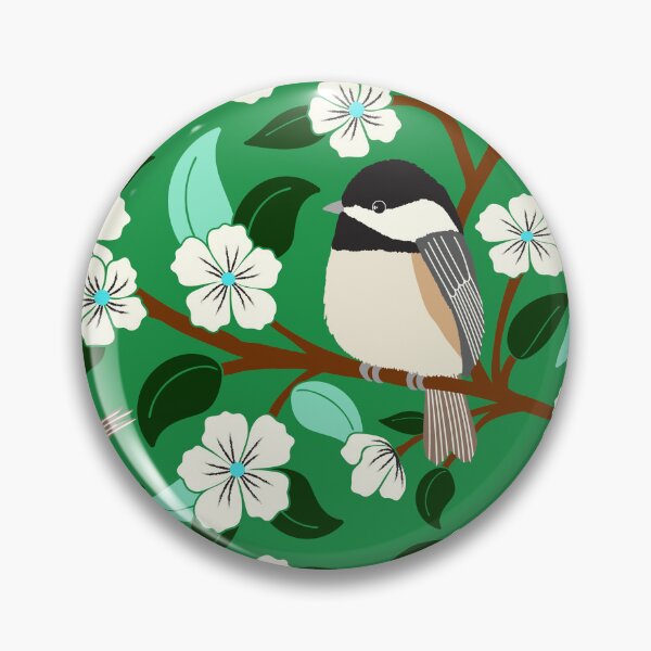 Item preview, Chickadee birds among the flowers on green designed and sold by Jennifer Ladd.
