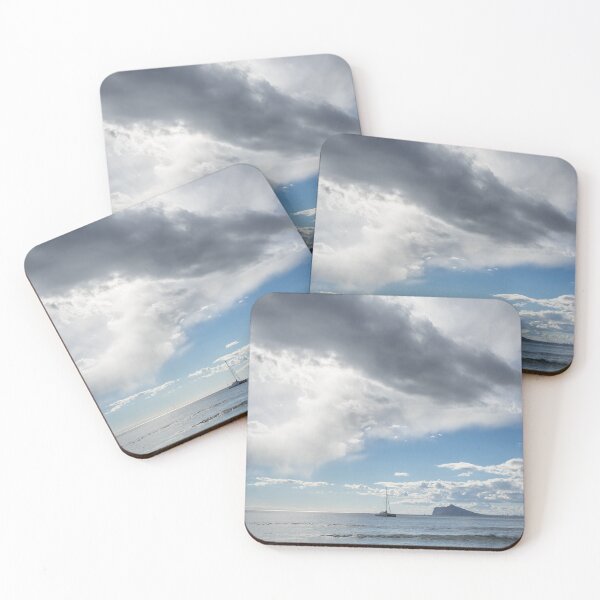 Item preview, Soft clouds float over the Mediterranean Sea, seascape with sailing boat designed and sold by Adriana Mueller.