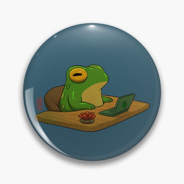 Item preview, cute frog zoning out at desk work from home asian artwork designed and sold by DingHuArt.
