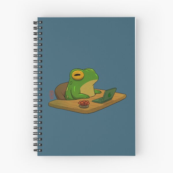 Item preview, cute frog zoning out at desk work from home asian artwork designed and sold by DingHuArt.